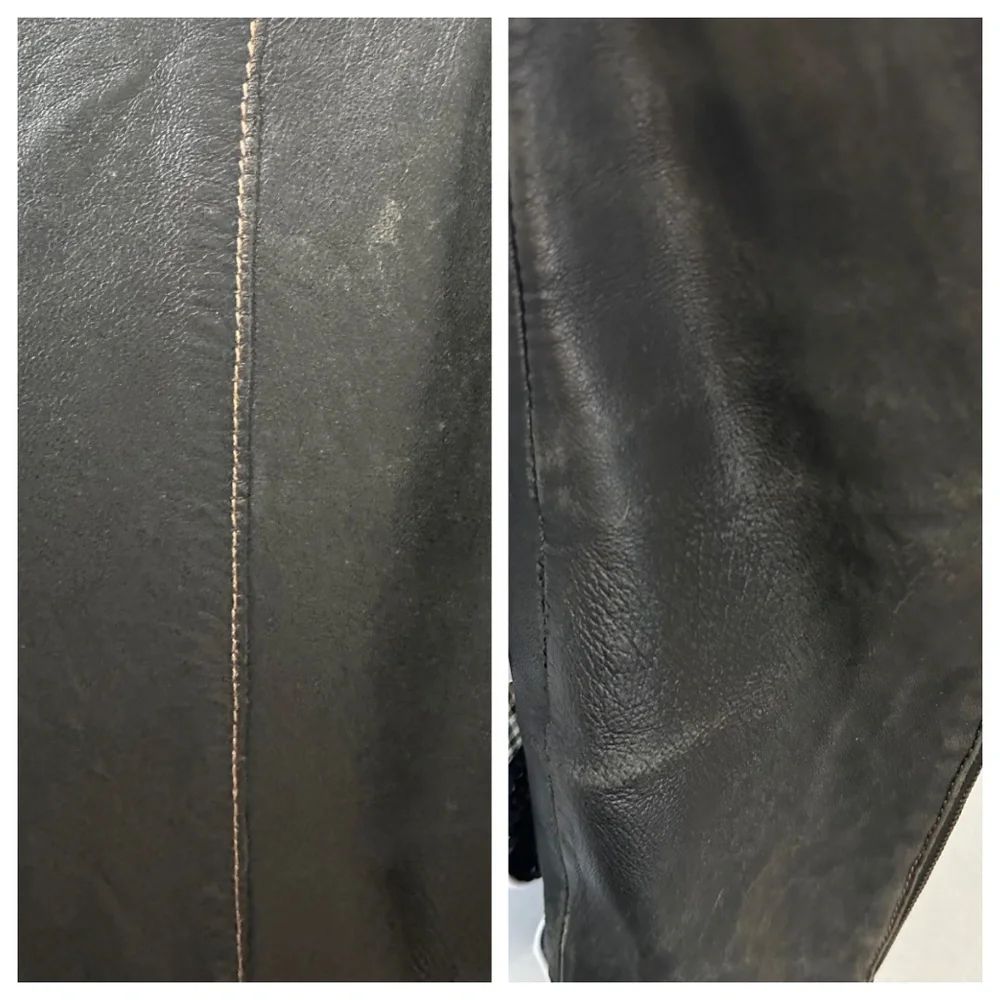 Charles Klein Moto Bomber Leather Jacket Coat Womens Sz Large Black Zip Up - Picture 5 of 8